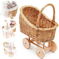 15.7 In Woven Rattan Stroller Shaped Flower Basket，Wicker Stroller Basket by Unknown