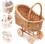 15.7 In Woven Rattan Stroller Shaped Flower Basket，Wicker Stroller Basket by Unknown