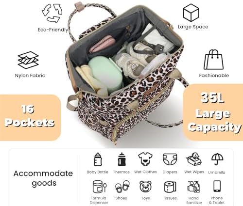 ROSEGIN Diaper Bag Backpack with Changing Pad, Pacifier Case, Baby Bag for Boy Girl Toddler - Large, Stylish, Waterproof Travel Quilted Diaper Bag for Mom - Baby Shower - Cheetah - Image 2