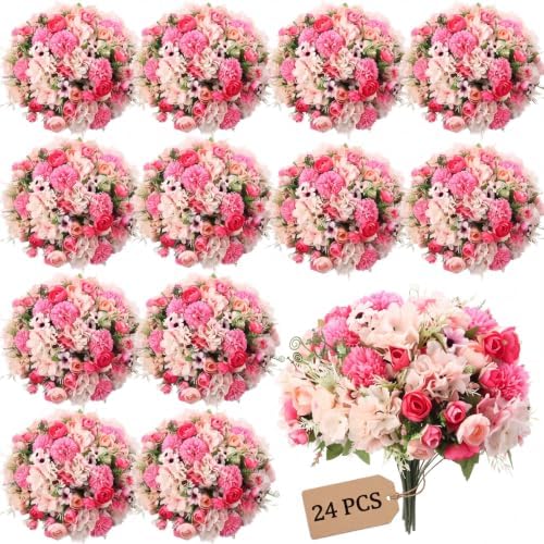 Tigeen 24 Bundles Peonies Artificial Flowers Faux Roses, Rose Red by Tigeen