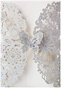 Hosmsua 5.12 x 7.3'' 50PCS Silver Laser Cut Butterfly Quinceanera Invitation Cards Lace Flora Weddding Invitations with Envelopes for Quinceañera Wedding Bridal Shower Invite (Silver Glitter) by Hosmsua