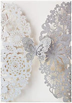 Hosmsua 5.12 x 7.3'' 50PCS Silver Laser Cut Butterfly Quinceanera Invitation Cards Lace Flora Weddding Invitations with Envelopes for Quinceañera Wedding Bridal Shower Invite (Silver Glitter) by Hosmsua