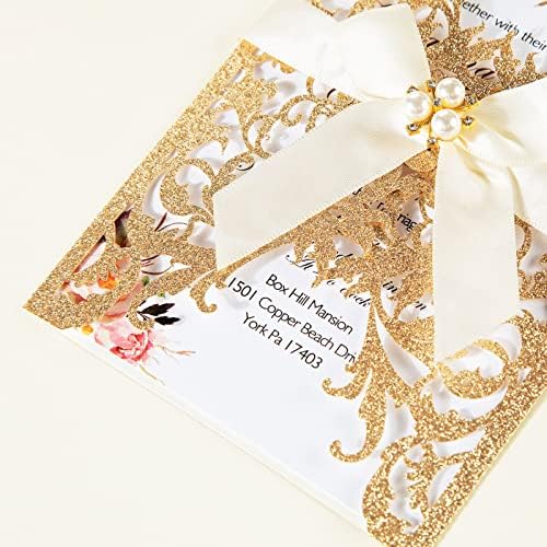 25Pcs Wedding Invitations Glitter Laser Cut Wedding Invitations With Envelopes And Rsvp Cards Blank Inner Sheet Personalized Gold For Engagement Quinceanera Bridal Baby Shower Birthday Party - Image 4