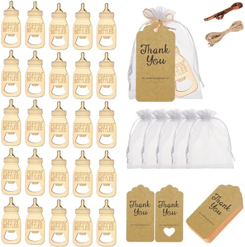 50PCS Baby Shower Favors Baby Bottle Openers, Baby Shower Party Favors for Guests Gifts Wedding Souvenirs Birthday Party Decor with Thank You Tags and Sheer Bags in Bluk(Poppin Style) by FCDECOR