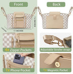 miss fong Checkered Stroller Caddy with Insulated Cup Holder Universal Stroller Organizer Bag Baby Storage Bag with Adjustable Strap, Fits for Baby Carriage like Uppababy, Baby Jogger, Umbrella - Image 4