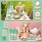 200Pcs Floral Tea Cups and Saucers for Tea Party Supplies, Disposable Tea Cups with Handle and Paper Napkins Dinnerware for Floral Theme Birthday Wedding Bridal Shower Baby Shower(Green) - Image 7