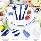 100Pack Blue Pre Rolled Plastic Silverware Wrapped Blue Rolled Cutlery - Image 3