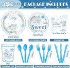 Dandat 350 Pcs Baby Shower Set, Elephant, Blue - Image 3