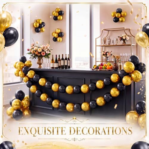 Gejoy 200 Pcs Link Balloons Latex Party Decor,Metallic Gold,Black,10 Inch - Image 4