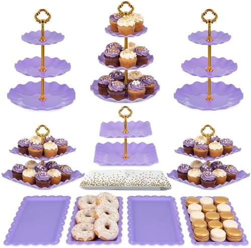 Pack of 11 NWK Cake Stand Set of Cupcake Stand, Tray & Table Cloth (Purple) by NWK
