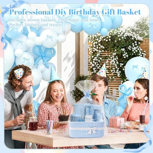 10 Pack Blue Gift Baskets Empty Woven, Cotton Rope Small Basket with Handles, Baby Boy Shower Nursery Organizer, Father's Day Graduation Includes Clear Bags and Bows - Image 7