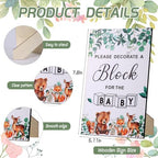 101 Pcs Baby Shower Blocks Games Sets, Baby Coloring Blocks for Baby Shower, 60 DIY 3.5cm Blank-Wooden-Block 4 Large-Stencils 36 Colorful-Marker 1 Decorate-Wooden-Sign, Baby Shower Blocks to Decorate - Image 3