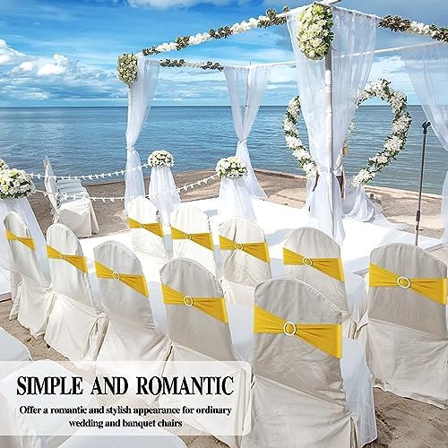 Gold Chair Sashes 50 Pack Spandex Stretch Chair Band Sashes with Buckles for Folding Chairs Wedding Party Reception Baby Shower Events Banquet Decorations - Image 5