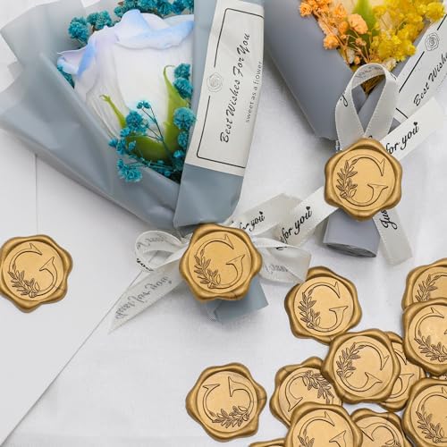 SWANGSA 200 Pack Letter G Wax Seal Stickers, Antique Gold Botanical Leaves Initial Alphabet Self-Adhesive Wax Stickers for Wedding Party Invitation Envelope - Image 4