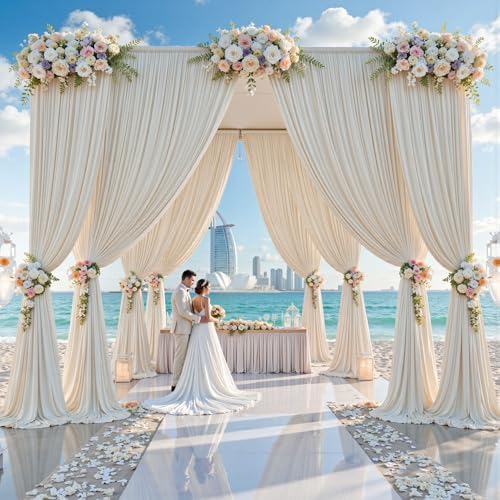 10ft x 15ft Beige Backdrop Curtains for Wedding Parties, 2 Panels Extra Long Wrinkle Free Fabric Drapes Photo Backdrop for Baby Shower Birthday Stage Reception Lobby Decoration - Image 4