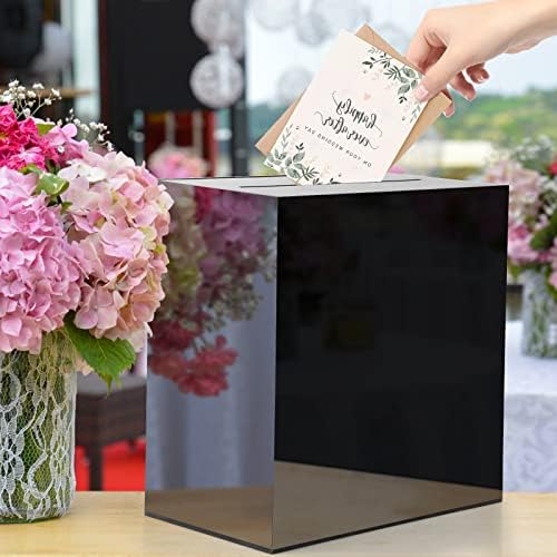 Hxezoc Black Acrylic Wedding Card Box Clear DIY Card Boxes Gift Card Box Money Box Holder for Wedding Reception Anniversary Birthday Party Baby Shower Graduation Decorations (10 x 10 x 5.5 inch) - Image 3