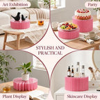 iobiotio Foldable Cake Stand Set, Reusable Buffet Risers, 4 Pack Round Dessert Stands with Acrylic Tops, Cardborad Display Stands for Weddings, Birthdays, Baby Showers, Parties, Home Decor, Pink - Image 4