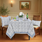 Ridhi Baby Blue Hand Block Print Cotton Tablecloth 90 x 60 Inch Rectangle - Image 2
