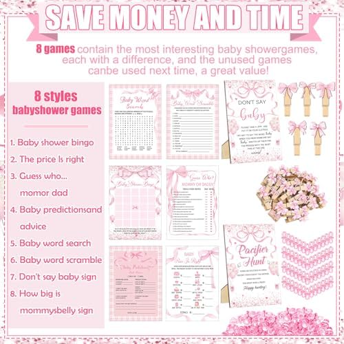 Sherr 424 Pcs Pink Bow Baby Shower Games Decorations, Set 8, 50 Pacifiers - Image 4