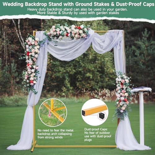 Wedding Arch Backdrop Stand Square 6.6x6.6FT Gold Balloon Arch Stand Garden Arbor Backdrop Frame for Wedding Party Birthday Baby Shower Photo Booth Background Decoration - Image 6