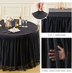 HB HBB MAGIC Black Round Tablecloths 60 inch Stretchy Elastic Fitted Round Table Cloths Round Cover 120 inch, Black Round Tulle Tablecloth Tulle Table Cloth with Skirt for Wedding Birthday Party - Image 3