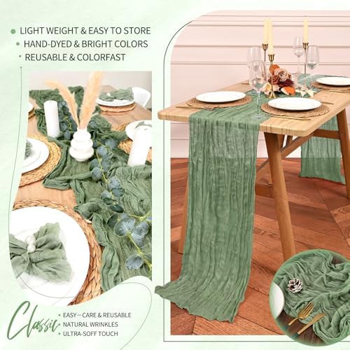 18 Pack Cheesecloth Table Runner 10FT Sage Green Table Runner Boho Gauze Cheese Cloth Table Runners Long Rustic Sheer Table Decorations for Wedding Party Baby Bridal Shower Birthday Holiday Home - Image 5