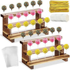 Tuanse 2 Pack Wooden Cake Pop Stand 3 Tier Cake Pop & Lollipop Display Holder with 100 Treat Bags Lollipop Sticks and Gold Twist Ties for Dessert Table Wedding Baby Shower Birthday Party(Acacia Wood) by Tuanse