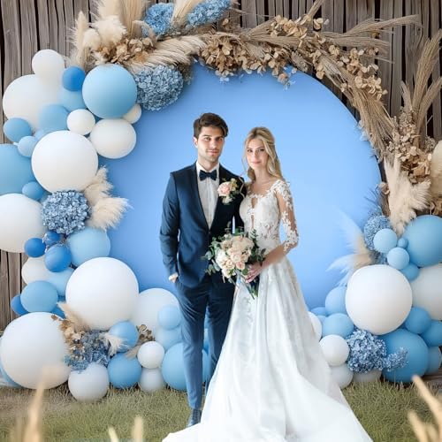 2 Pcs 7.2 FT Baby Blue Round Backdrop Cover for 5 to 7.2ft Circle Arch Stand with Oh Baby and Happy Birthday Decal Sign - Arch Backdrop Cover for Wedding Party Photography Decoration - Image 5