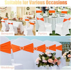 Orange Chair Sashes 50 Pack Spandex Orange Sashes for Chairs Covers Universal Stretch Chair Sashes Band with Heart Buckle Slider for Wedding Banquet Party Decorations - Image 7