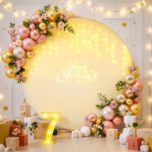 7.2 FT Ivory Round Backdrop Cover with Lights String for Circle Arch Stand Circle Backdrop Covers with LED Fairy Lights for Wedding Arch Baby Shower Birthday Party Photo Shoot Photography Background - Image 3