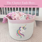 Unicorn Baby Storage Basket, Woven Cotton Rope Nursery Bin, 15x11 in - Image 3