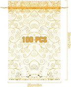 Kigeli 100 Pcs 8x12'' Large Organza Bag Drawstring Gift Pouch, Gold, Vine - Image 2