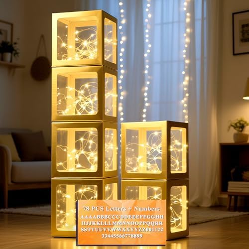 Ledido Transparent Balloon Boxes with 78 Letters Numbers Fairy Lights 6PCS by Ledido