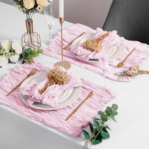 LZY 120 Pack Gauze Cheesecloth Napkins 20x20 Inch Dinner Cloth Napkins, Soft Boho Table Napkins Rustic Wrinkled Cheese Cloth Napkins Bulk for Wedding Party Baby Shower Event Decor (Pink) - Image 6