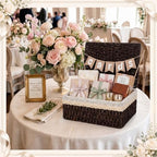 Gerrii Wedding Party Decoration 12 x 9.4 x 5.3 in Large Wicker Storage Basket with Lid Wedding Card Box and Card Banner Set Money Envelope Box Gift for Baby Shower Favor Supplies(Coffee) - Image 2