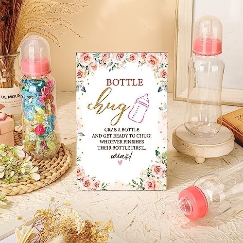 Trelaco 12 Pcs Floral Theme Baby Shower Games Bottle Chug Wooden Sign Set - Image 2