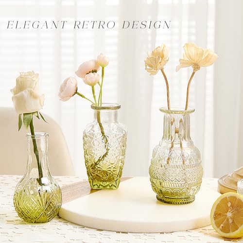 Glass Bud Vase Set of 16, Small Flower Vases, Glass Vases for Centerpieces, Vintage Home Table Decorations Bud Vases (16 Pcs, Green) - Image 3