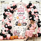 Pink Halloween Baby Shower Party Decoration Set, 6 Ft A Little Boo is Almost Due Stretchy Arch Backdrop Covers with Bat Stickers Balloon Garland Kit for Baby Shower Birthday Party Decor - Image 4