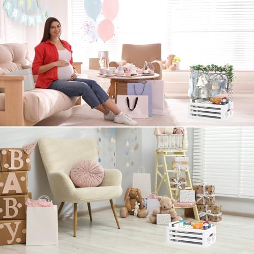 BAMBOOHOMIE Baby Shower Crate Closet, Baby Baskets with Hangers Handle, Baby Crate Box for Baby Shower, Welcome Gift Basket for Newborn Baby, Pregnancy Gift for New Parents (White, Small Size) - Image 7