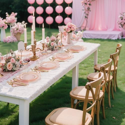 350Pcs Pink Gold Rim Disposable Plastic Dinnerware Party Set - Image 5
