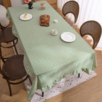 vctops Farmhouse Sage Green Plaid Ruffle Table Cloth, Boho Cotton Linen Tablecloth, Washable Table Cover for Rectangle Table Baby Shower Kitchen Party Wedding Decor (Sage Green,55"x78") - Image 4