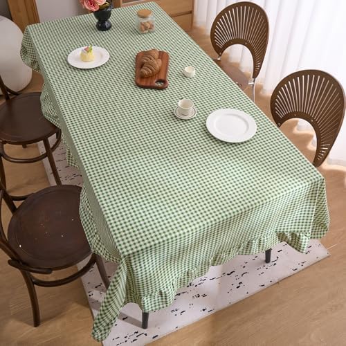 vctops Farmhouse Sage Green Plaid Ruffle Table Cloth, Boho Cotton Linen Tablecloth, Washable Table Cover for Rectangle Table Baby Shower Kitchen Party Wedding Decor (Sage Green,55"x78") - Image 4