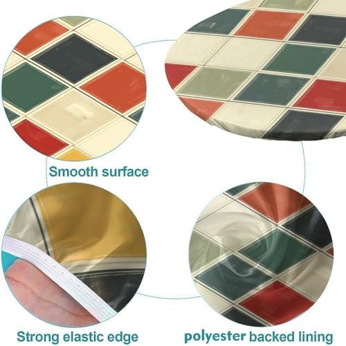 Vintage Checkered Pattern Print Oval Tablecloths Stain Resistant Oilproof Elastic for Mother's Day Father's Day Valentine's Day Fits for 52" x 70" Oval Table - Image 5