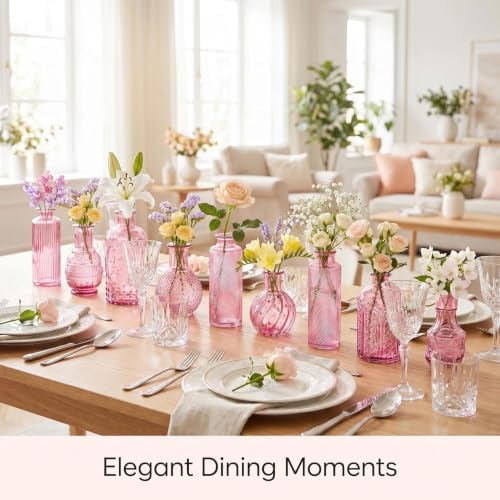 Mini Bud Vases Centerpieces for Tables,Clear Bud Vases for Flowers,Small Flower Vases Suitable for Birthday Party,Anniversary,Wedding Reception,Baby Shower (Pink, 12PCS) - Image 7