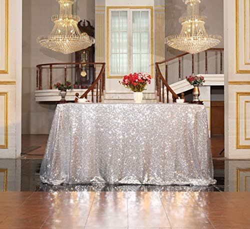 SquarePie Sequin Tablecloth 90x132 Inch Silver for Disco Wedding Party - Image 6