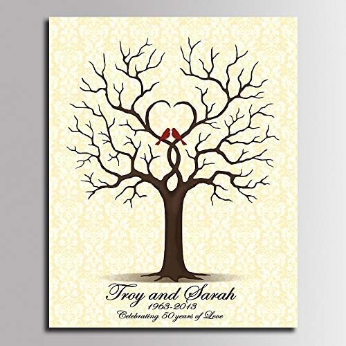 Customized Wedding Tree with Heart Painting DIY Fingerprint Guest Book Alternative with Wooden Hanger Ready to Hang Party Decorations Wedding Gifts-60x80cm - Image 2