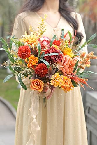 Artificial Flowers 25pcs Real Looking Red Silk Fake Flowers Combo with Stems for DIY Wedding Bouquets Bridal Shower Centerpieces Party Decorations (Orange) - Image 3