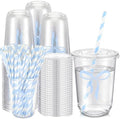 LemonRoad 100sets 16oz Blue Bow Cups Blue Birthday Party Decorations Supplies Cute Plastic Cups Disposable with Lids and Straws, for Valentines Galentines Day Christmas Wedding Baby Shower Decorations by Unknown