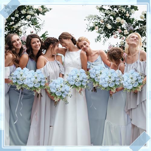 8 Bundles Artificial Peony Centerpiece Flowers,Blue - Image 6