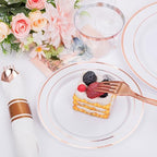 DaYammi 350PCS Rose Gold Plastic Dinnerware Set for 50 Guests, Plastic Plates for Party Include: 50 Dinner Plates, 50 Dessert plates,50 Pre Rolled Napkins with Rose Gold Silverware,50 Cups for Wedding - Image 5